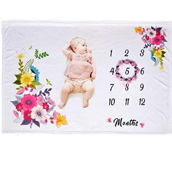 Luxurious floral milestone baby blanket - Picture 8 of 8